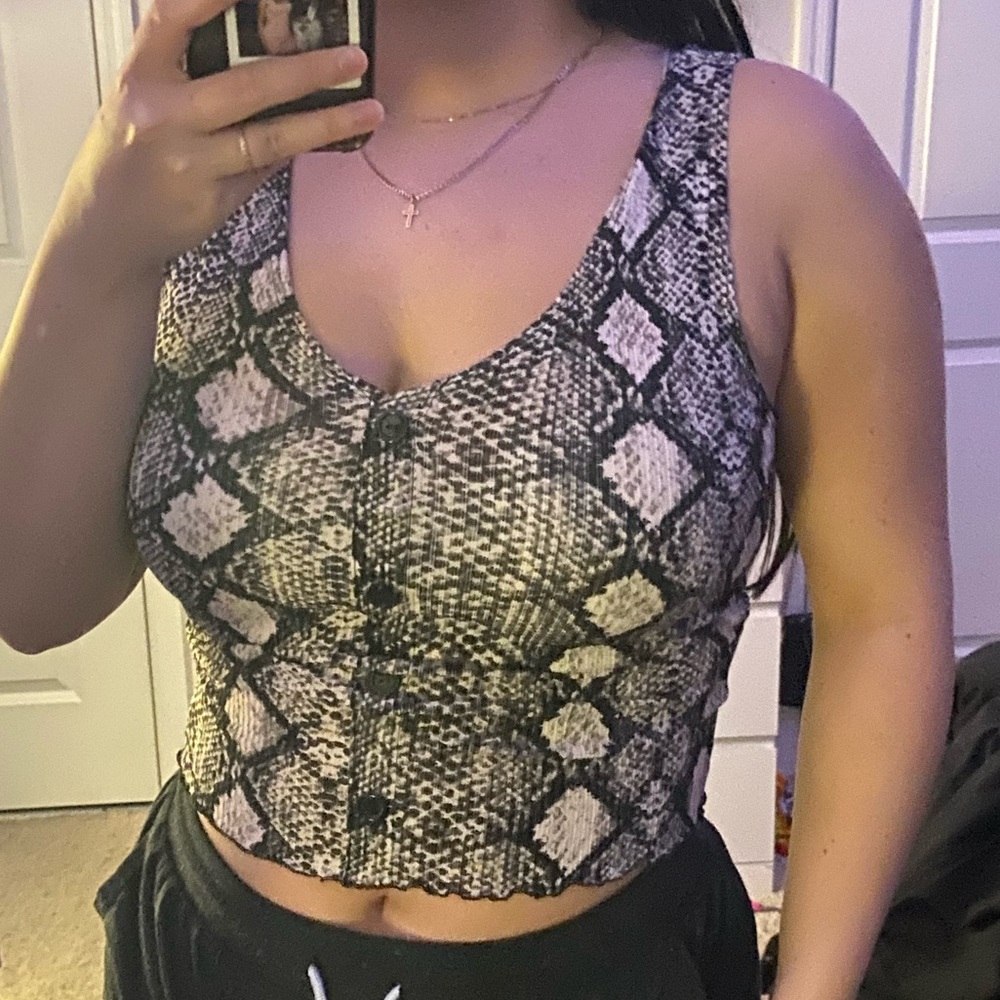 Snake Skin Tank Top with Buttons.